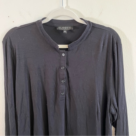 Eloquii Henley Black Long Sleeves Button Top Slight Mandarin Collar Sz 20 GUC - Picture 2 of 7